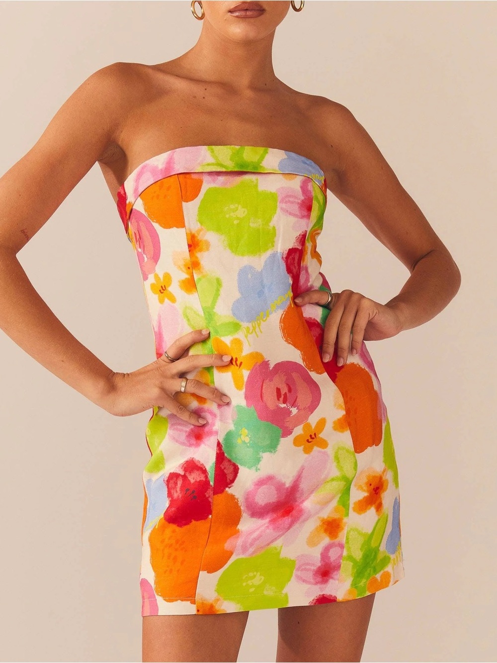 Peppermayo Skyscrapers Linen Mini Dress - Blurred Blossom resort vacation